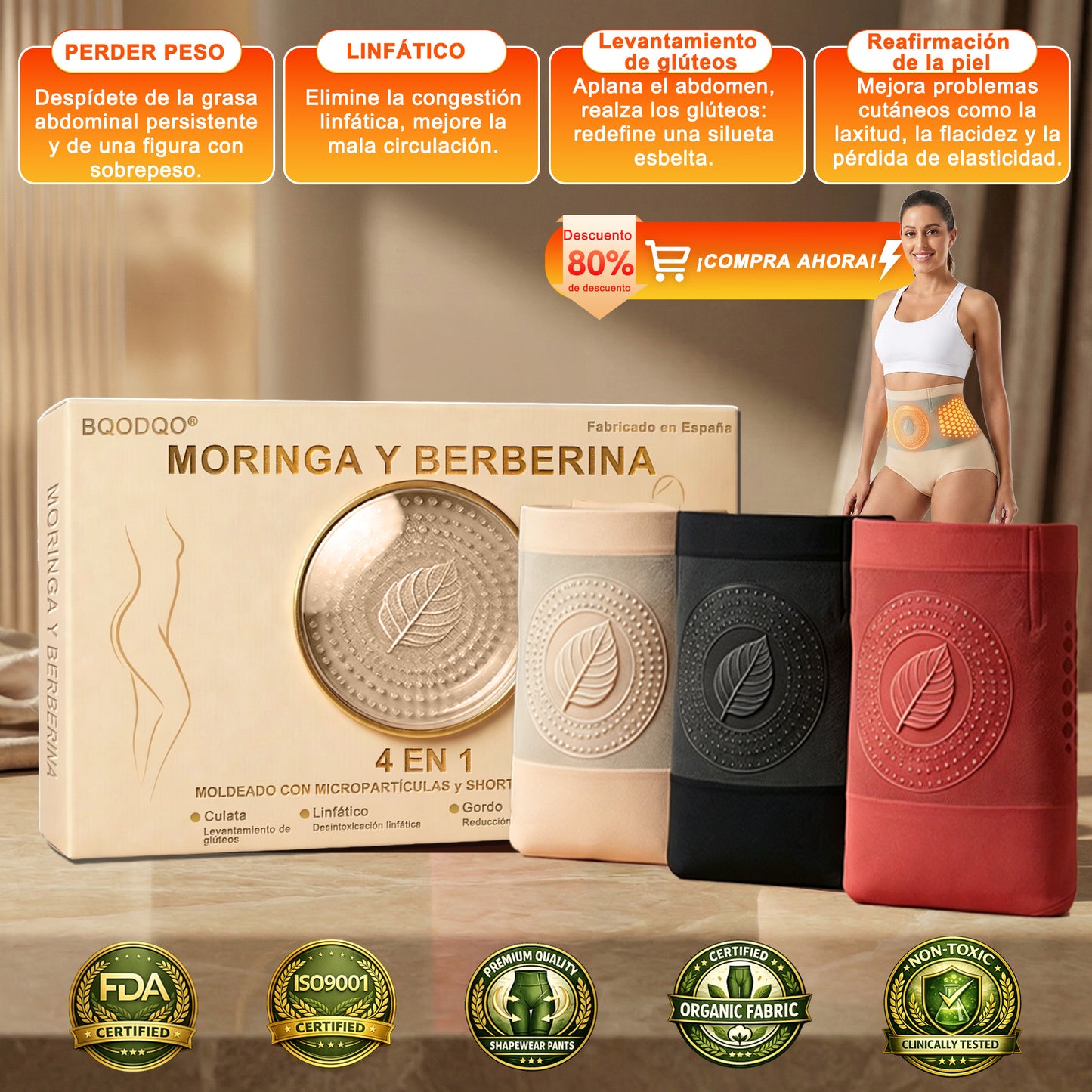 🔴👩🍼 Tienda Oficial de la Marca | ✅ BQODQO® 💡2026 Moringa & Berberina 4-en-1 Pantalones Esculpe y Quema Grasa con Micro-Partículas 👍