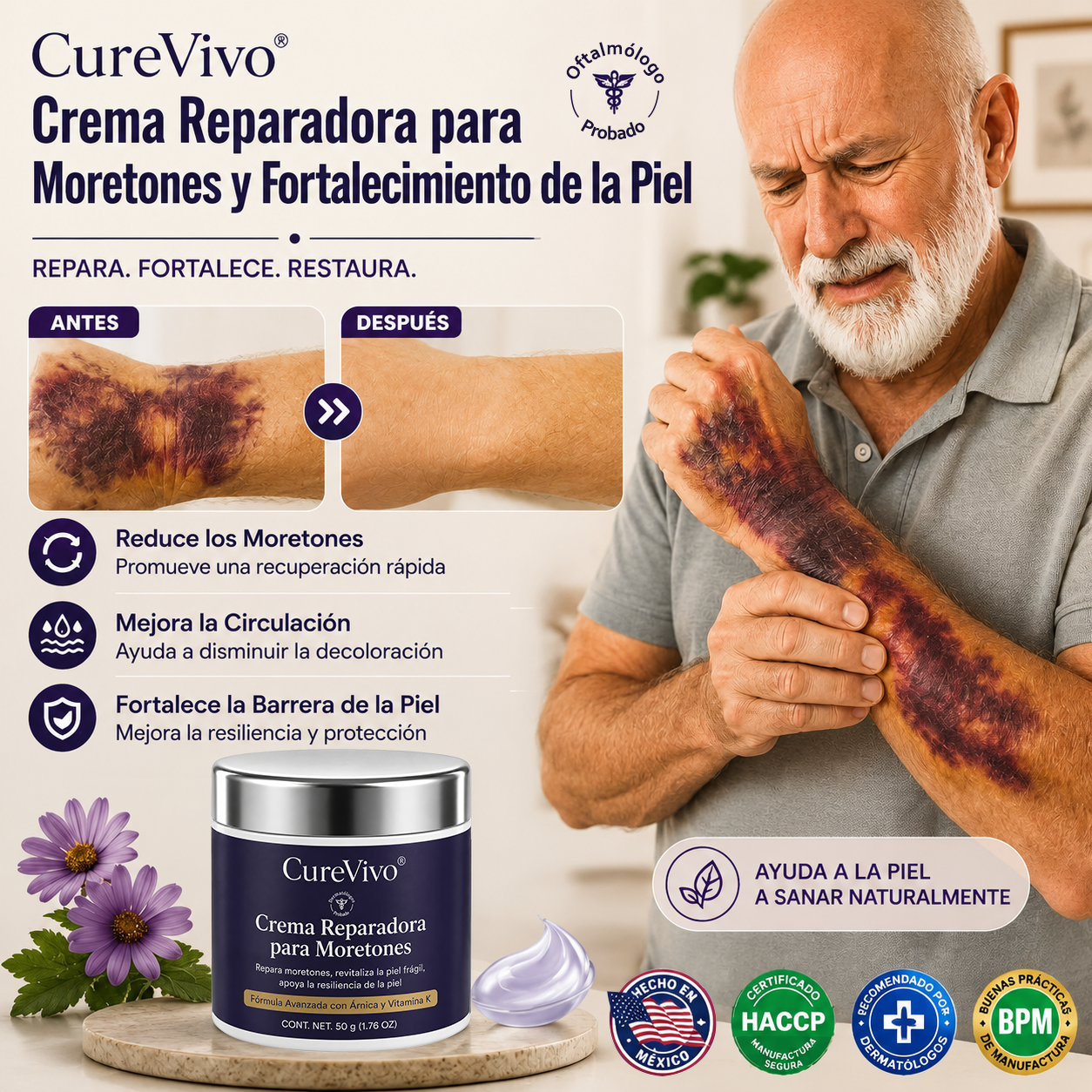 🔥🎫+100K Vendidos 💗 - CureVivo® Crema Reparadora de Moratones y Fortalecimiento de la Piel🇪🇸