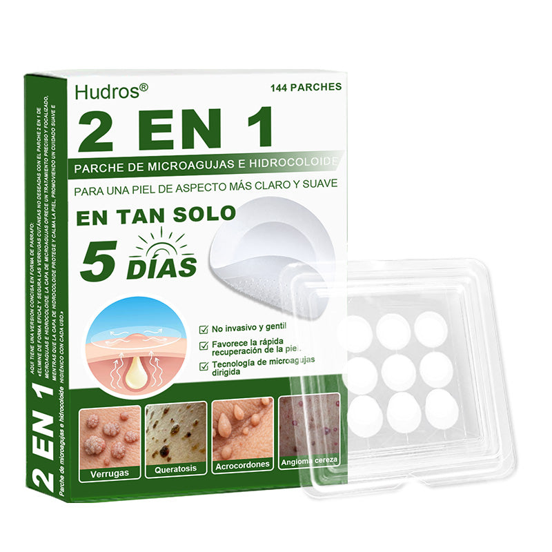 🇪🇸 Hudros® 😮‍💨 Parche 2 en 1 Microneedle Botanic 🧪| Eliminador de Lunares Elevados, Acné, Verrugas Planas y Pápulas de la Piel | Mejora Arrugas, Cicatrices y Manchas | Parches Invisibles para Espinillas en Cara y Cuerpo | 144 Unidades✨