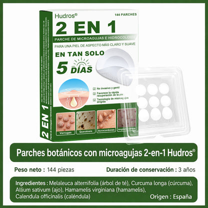 🇪🇸 Hudros® 😮‍💨 Parche 2 en 1 Microneedle Botanic 🧪| Eliminador de Lunares Elevados, Acné, Verrugas Planas y Pápulas de la Piel | Mejora Arrugas, Cicatrices y Manchas | Parches Invisibles para Espinillas en Cara y Cuerpo | 144 Unidades✨