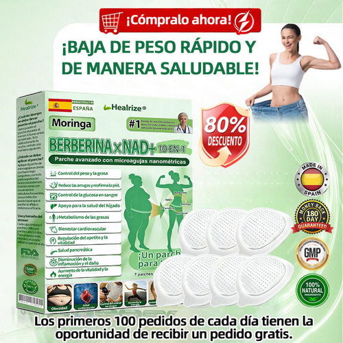 Tienda Oficial ⚡⚡ Healrize® Moringa · Berberina × NAD+Parche Avanzado de Microneedles Nano 10-en-1 — Una vez al día, resultados visibles en 7 días🕛