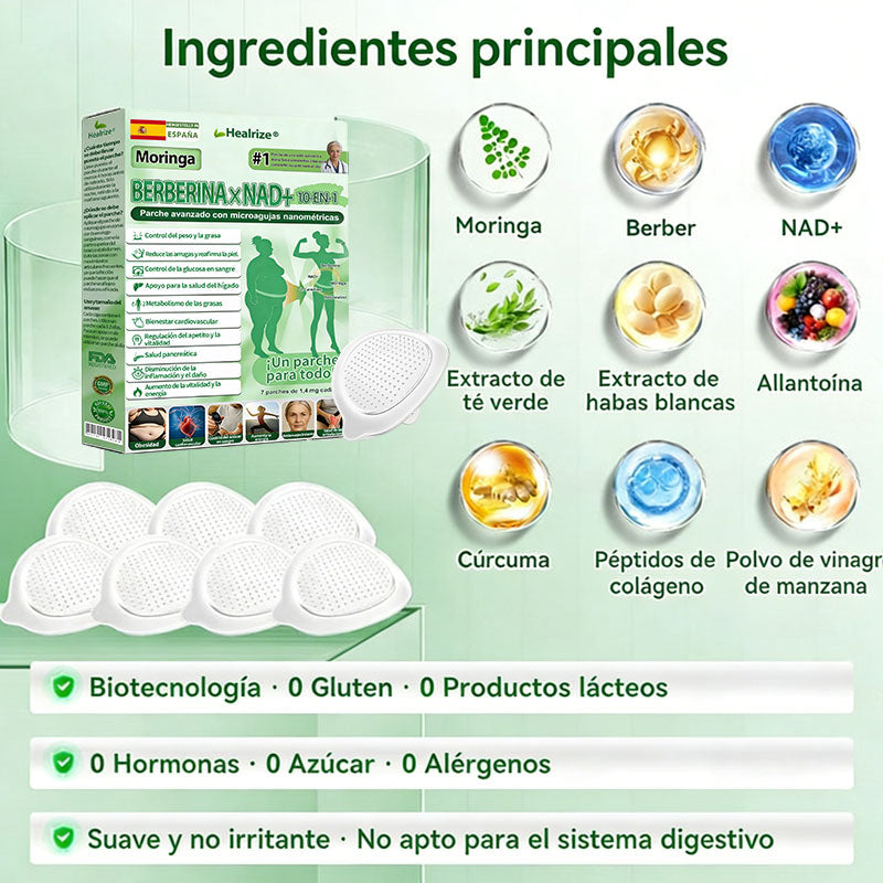 Tienda Oficial 👨‍⚕️ Healrize® Moringa · Berberina × NAD+Parche Avanzado de Microneedles Nano 10-en-1 — Una vez al día, resultados visibles en 7 días💚💚💚