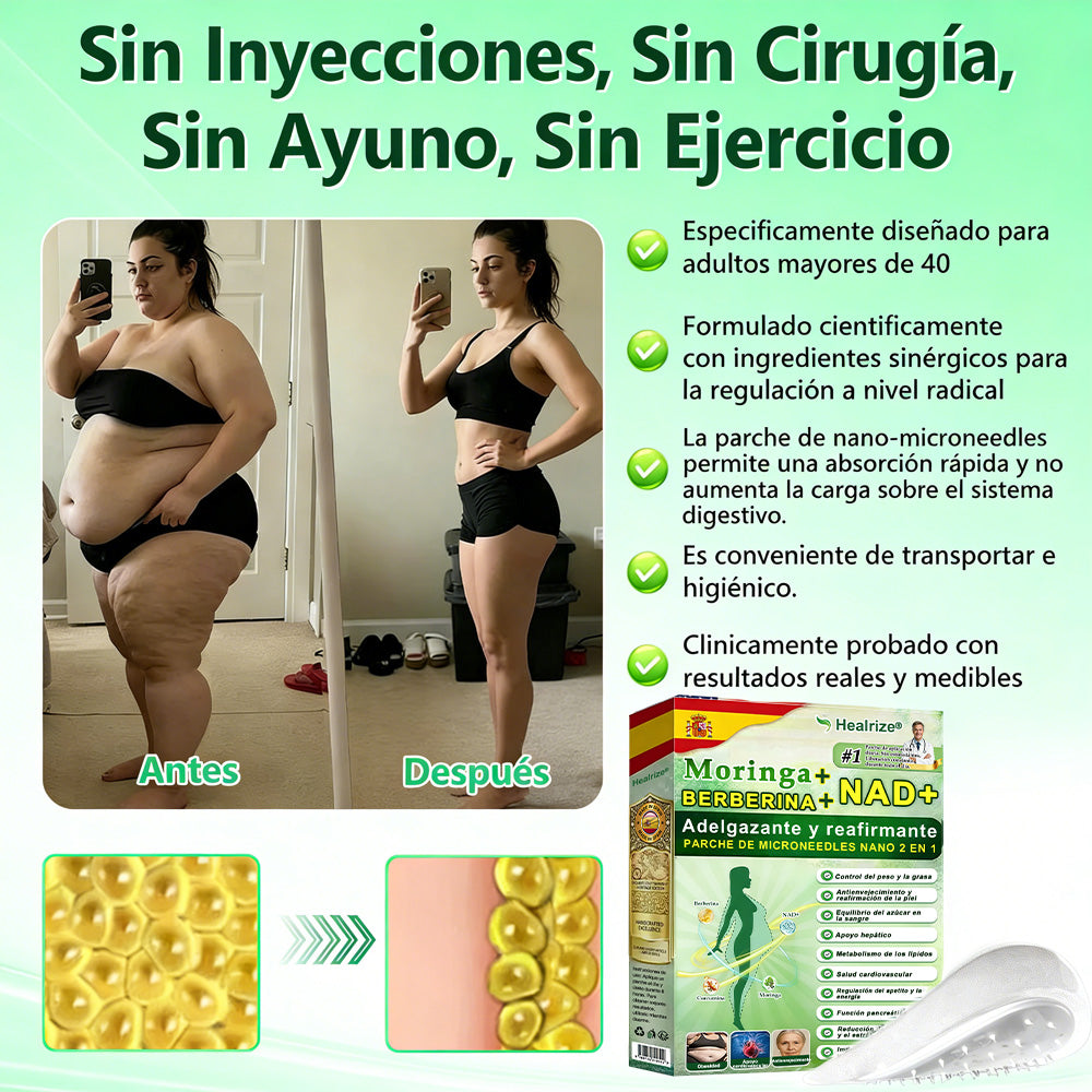 【Oferta por tiempo limitado🎉🎉– Ahorra hasta un 80%】 Healrize® Moringa · Berberina × NAD+ Parche avanzado 10 en 1 con microagujas de alta precisión ✅ 1 caja = 7 parches · Uso recomendado para una semana