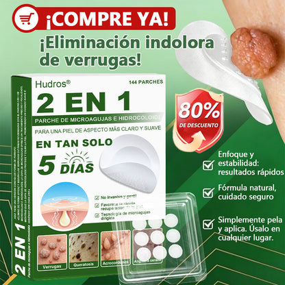 🇪🇸 Hudros® 😮‍💨 Parche 2 en 1 Microneedle Botanic 🧪| Eliminador de Lunares Elevados, Acné, Verrugas Planas y Pápulas de la Piel | Mejora Arrugas, Cicatrices y Manchas | Parches Invisibles para Espinillas en Cara y Cuerpo | 144 Unidades✨