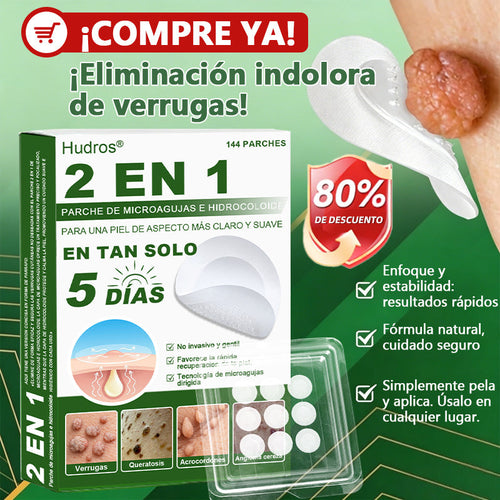 🇪🇸 Hudros® 😮‍💨 Parche 2 en 1 Microneedle Botanic 🧪| Eliminador de Lunares Elevados, Acné, Verrugas Planas y Pápulas de la Piel | Mejora Arrugas, Cicatrices y Manchas | Parches Invisibles para Espinillas en Cara y Cuerpo | 144 Unidades✨