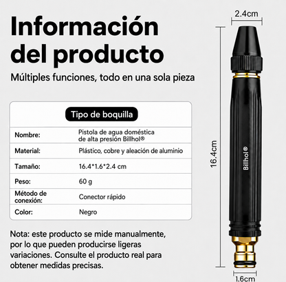¡🤩 ¡Último día! Precio más bajo — ¡Solo 6,24 €！🚿丨Billhol®🦾 Pistola de agua de alta presión para el hogar, imprescindible para regar plantas y verduras, y para lavar el coche.💦